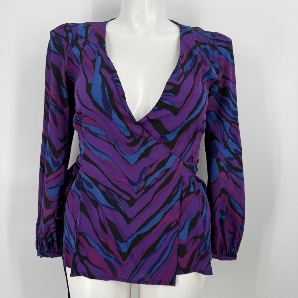 Trina Turk Silk Blend Long Sleeve Wrap Blouse M
